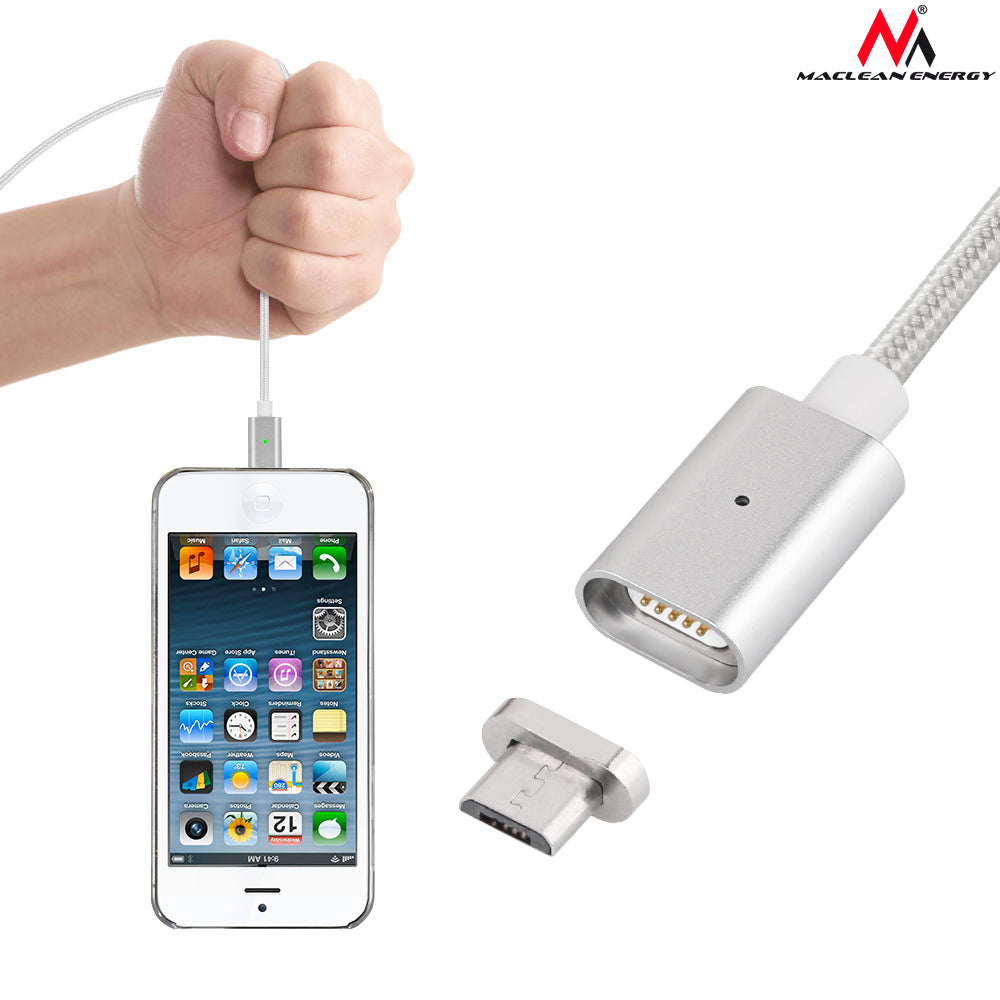 Maclean MCE160 USB microUSB Magnetic Metal Cable Charging Data Transfer iOS Android Lightning 1m