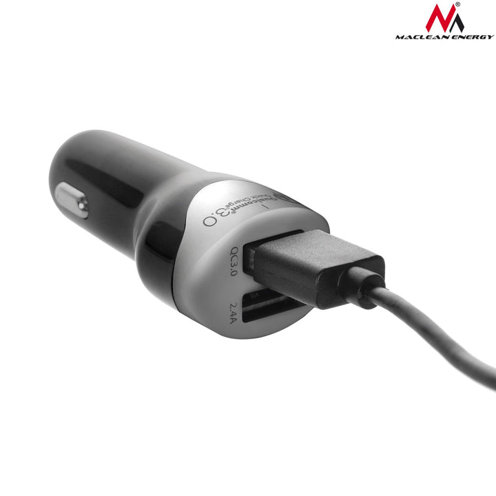 Maclean MCE157 Car Charger Muirear Tapa USB Dual QC 3.0 Uilíoch Cliste IC 1.5m 2.4A