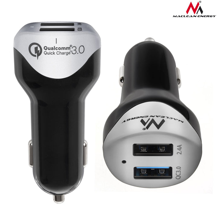 Maclean MCE157 Car Charger Muirear Tapa USB Dual QC 3.0 Uilíoch Cliste IC 1.5m 2.4A