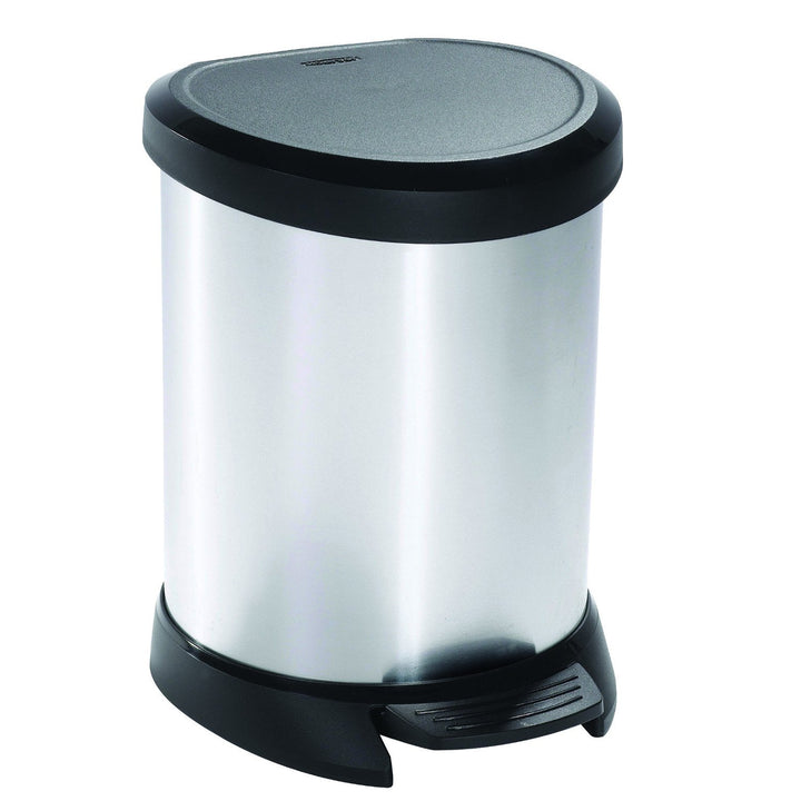 Metallic litter bin Curver Deco with plastic cover and opening pedal. 5l inner bucket