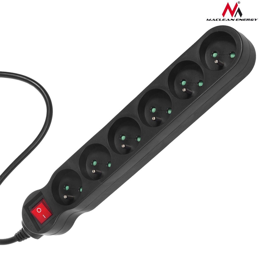 Power strip extension 6 sockets black 3m Maclean Energy MCE187 2300W