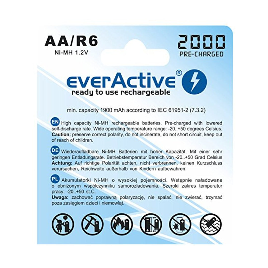 4x batteries 2000 mAh Rechargeable everActive R6 / AA