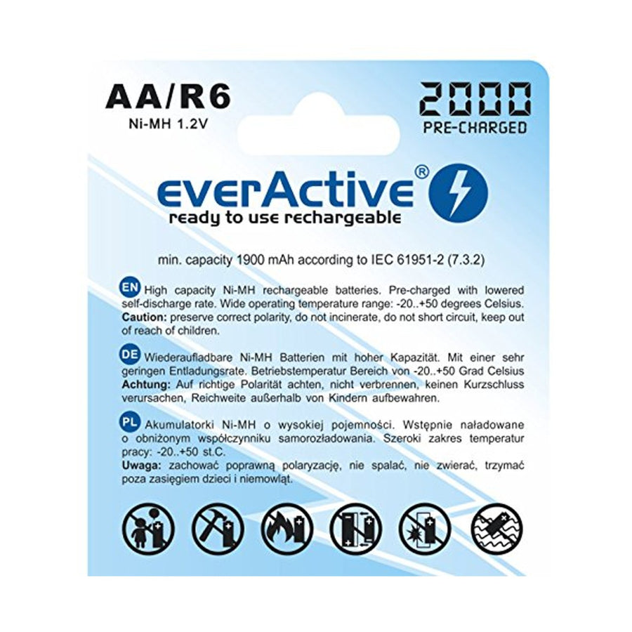 4x batteries 2000 mAh Rechargeable everActive R6 / AA