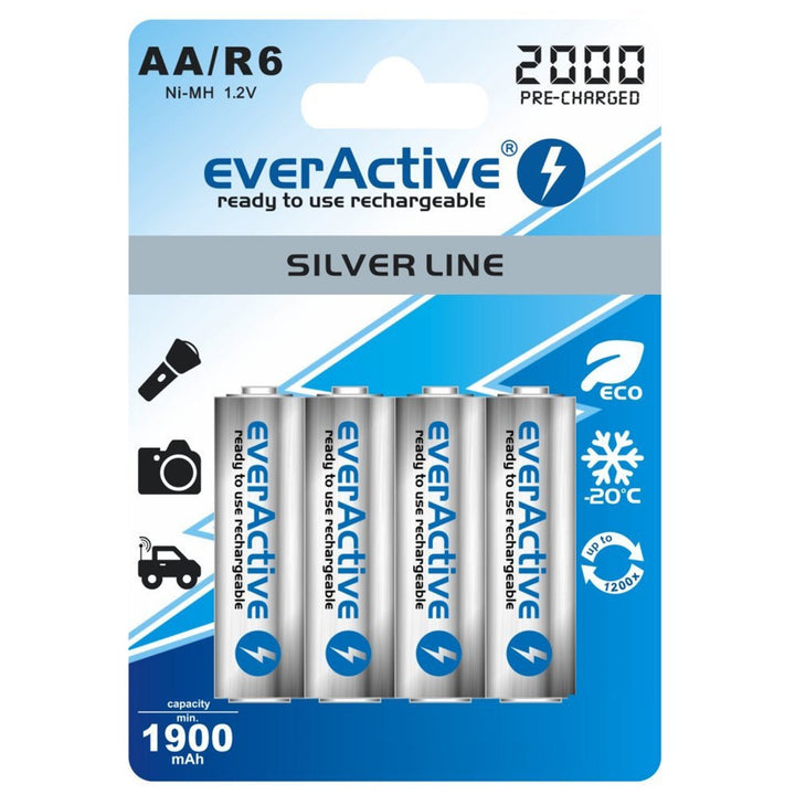 4x batteries 2000 mAh Rechargeable everActive R6 / AA