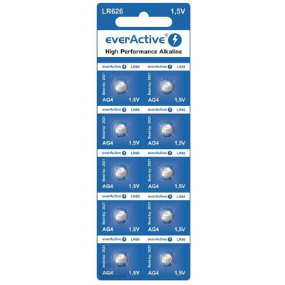 10x in blister battery AG4 G4 LR626 LR66 BL166 everActive