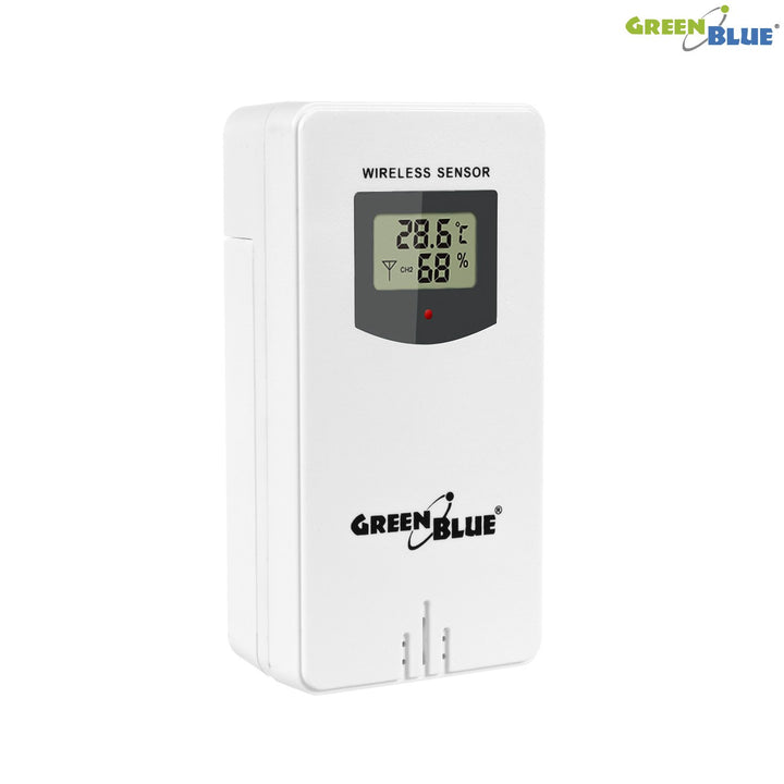 Stáisiún Aimsire Gan Sreang GreenBlue GB151 DCF LCD VA Hygrometer Teocht Amuigh Faoi Dhíon Braiteoir