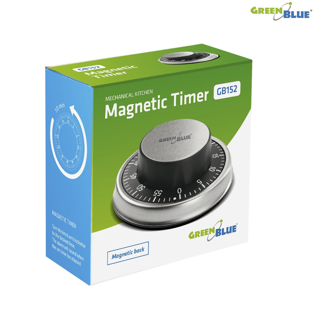 GreenBlue GB152 Mechanical Kitchen Timer with Magnet, Manual Operation,