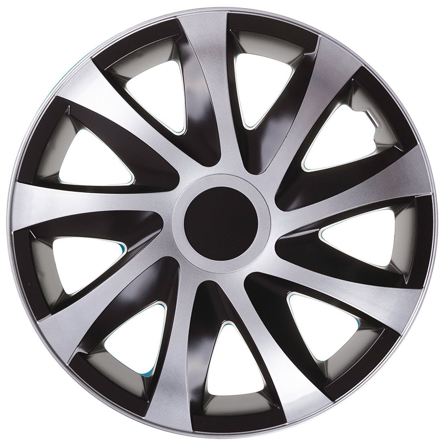 NRM Draco CS Black-Silver 16" Hubcaps - Set of 4 - High Quality, Impact Resistant
