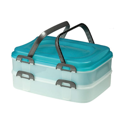 Food Container Storage Lunch Box 2 Tray Foldable Handle Mix Random Colour