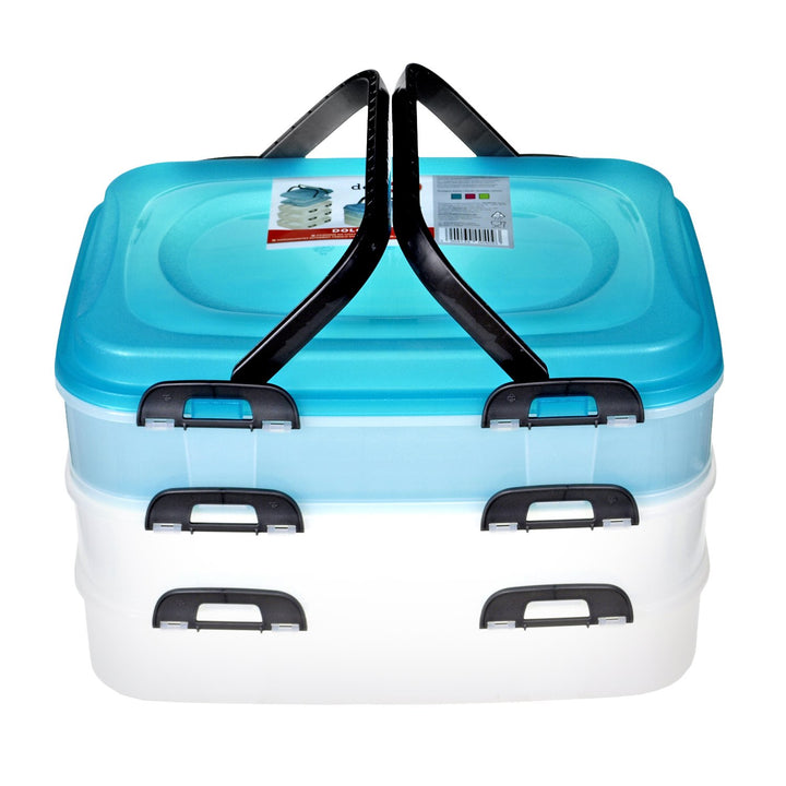 Food Container 3 Tray Removable Storage Mix Random Colour Lid Foldable Handle