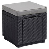 Keter Allibert Garden Cube Seat and Storage Box with Cushion, Polyrattan Structure, Grey