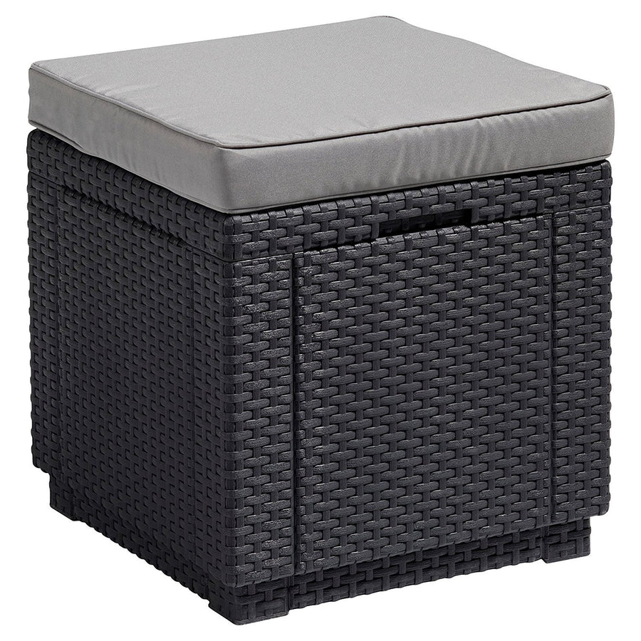 Keter Allibert Garden Cube Seat and Storage Box with Cushion, Polyrattan Structure, Grey