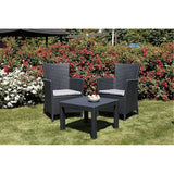 Outdoor Furniture Set Keter Rosario Grey Graphite 2 Armchairs & Table Rattan Style Balcony Garden Patio