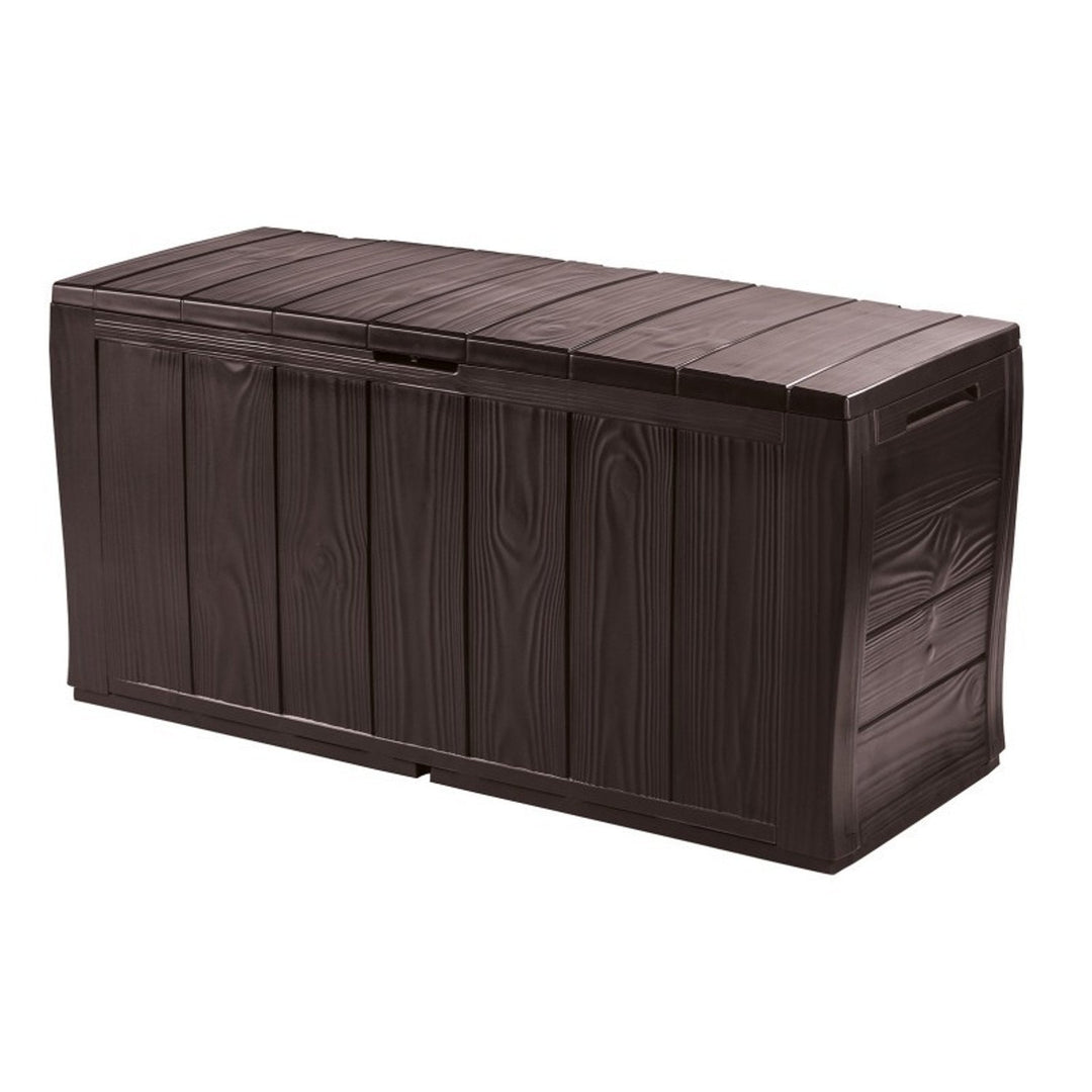 Keter Sherwood 270L Bosca Stórála Gairdín Donn Deic Cliabh Sturdy Weatherproof In Lockable