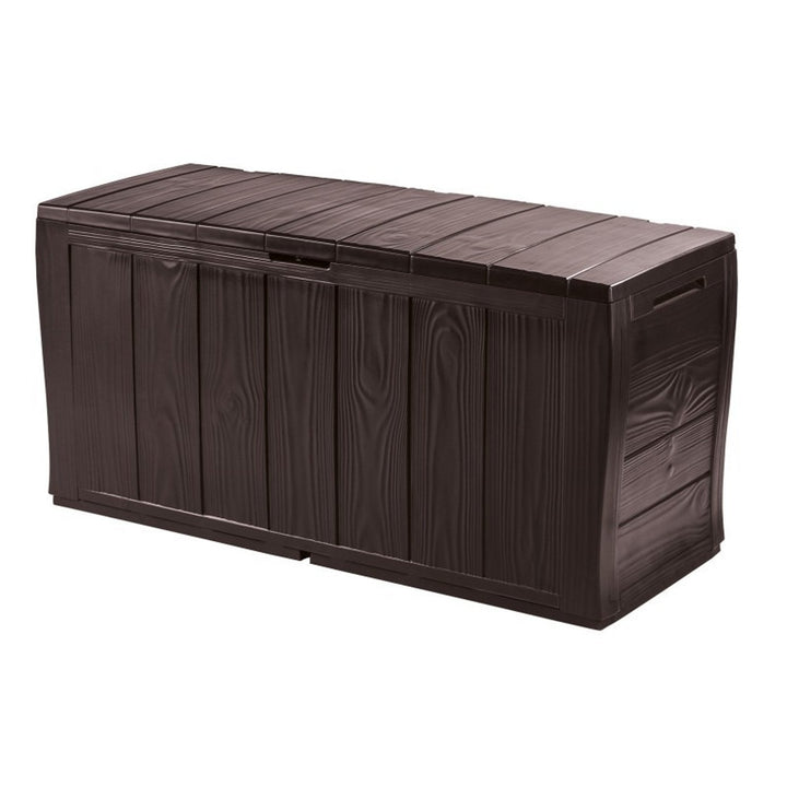 Keter Sherwood 270L Bosca Stórála Gairdín Donn Deic Cliabh Sturdy Weatherproof In Lockable