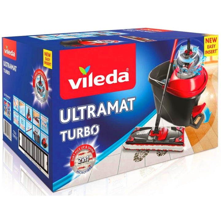 Vileda 163425 Vileda Ultramax Turbo Flat Mop Bucket Set Microfibre Head Clening Floor 2in1