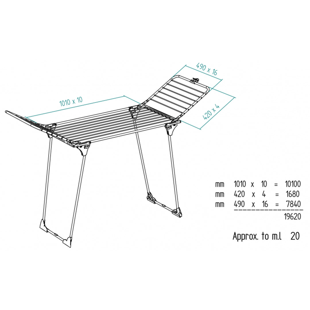 Vileda King Clothes Airer XXL Raca Triomú Sciatháin Fillte Réimse Triomú Sturdy 20m