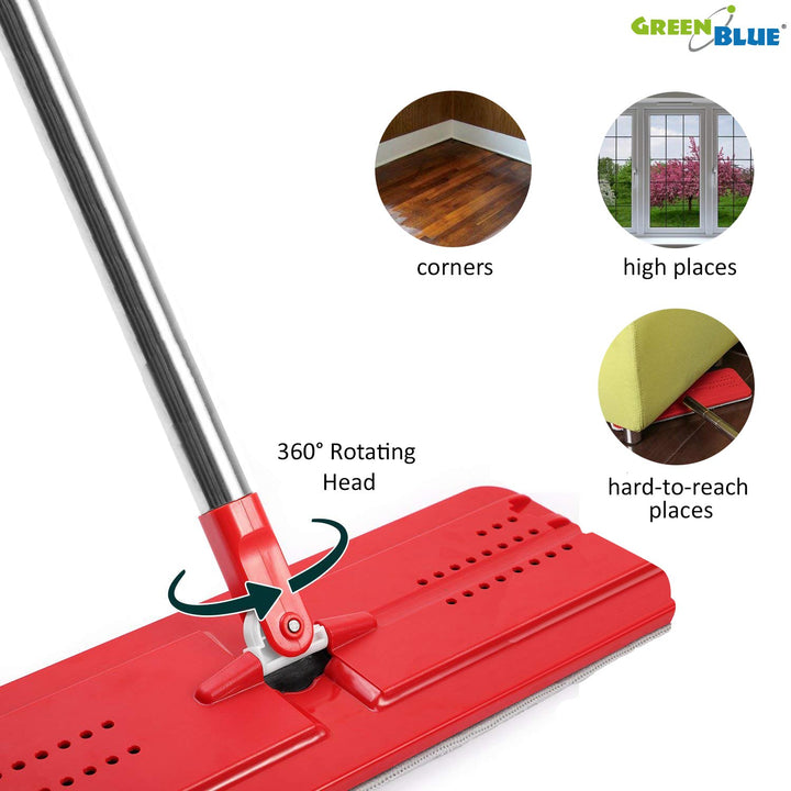 GreenBlue GB850 Maxiclean Flat Mop + Buicéad Set, le Squeezer agus Dhá Phíosa Ceanncheathrú Pad Microfiber