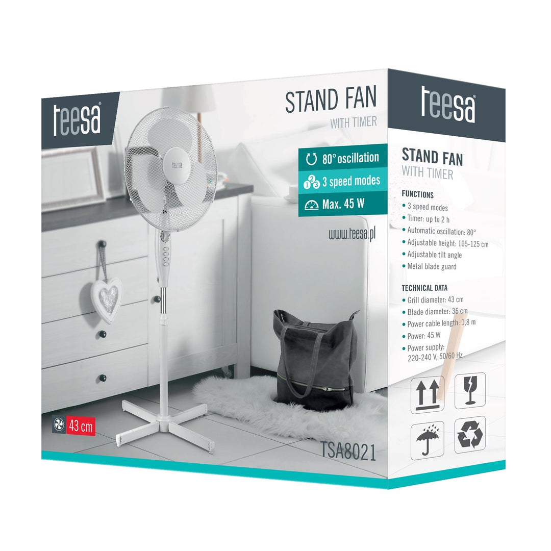 Pedestal oscillating fan with timer and three speed modes