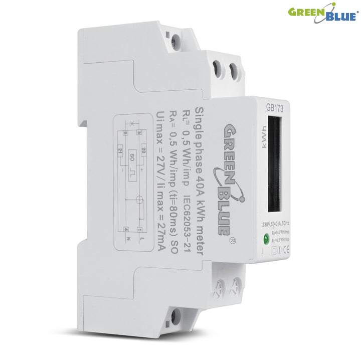 Energy meter DIN rail wattmeter LCD display GreenBlue GB173