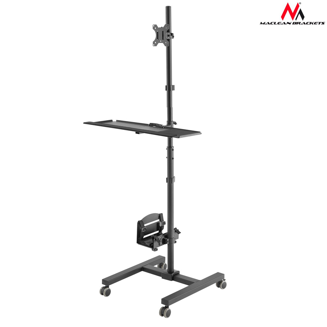 Maclean MC-793 Standing Computer Work Station Trolley Monitor TV Holder Keyboard Tray CPU Holder Castors