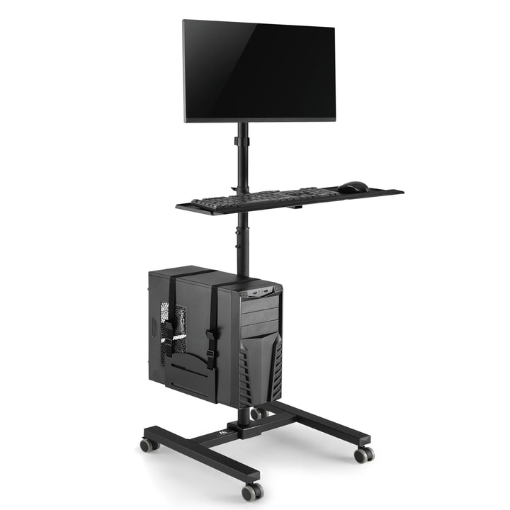 Maclean MC-793 Standing Computer Work Station Trolley Monitor TV Holder Keyboard Tray CPU Holder Castors