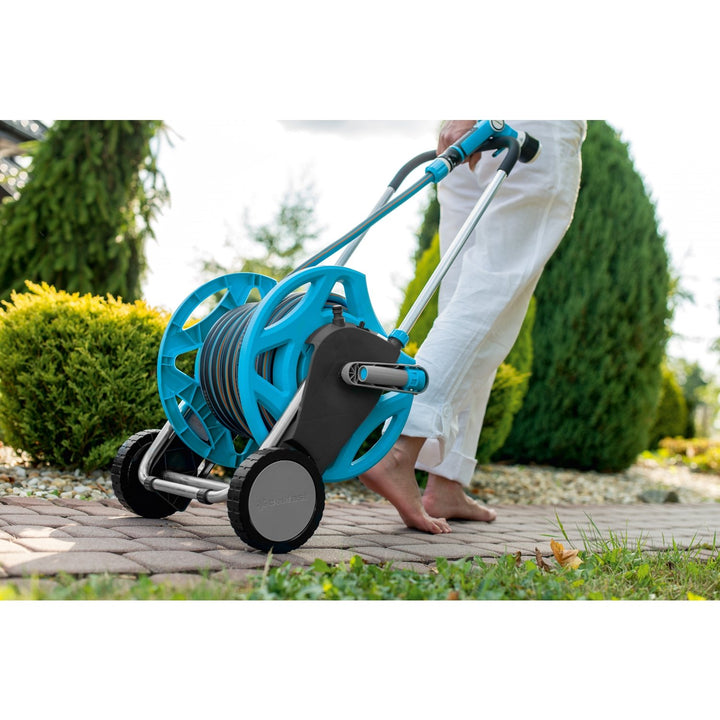 Hose Trolley 1/2 " Reel Cart Garden Storage Wheels 60m Adjustable Handle Length