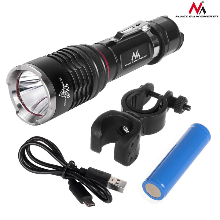 Maclean Flashlight USB Cábla Muirearú LED Tóirse + Charger + Sealbhóir Rothar Socraigh 10W