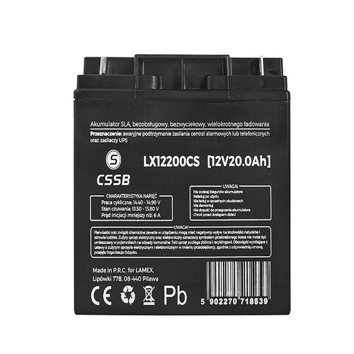 Gel battery LX12200 12V 20Ah Dimensions: 74 x 164 x 178 mm