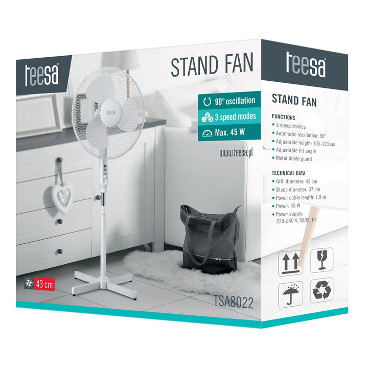 Pedestal Oscillating Fan with 3 Speed Modes and Adjustable tilt and height