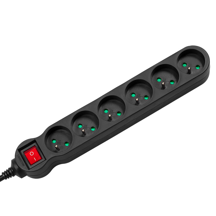 Power strip extension cord 6 outlets with black plugs 1,5m Maclean Energy MCE225 surge protection 2300W