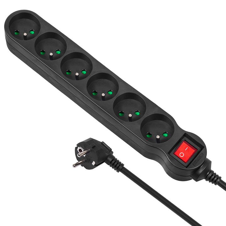 Power strip extension cord 6 outlets with black plugs 1,5m Maclean Energy MCE225 surge protection 2300W