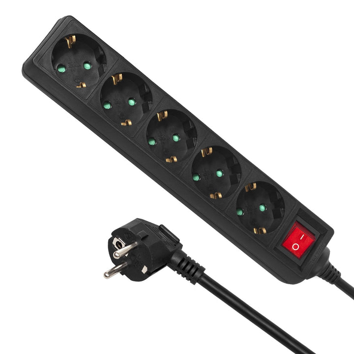 Power strip extension cord 5 sockets with switch black German type 5m Maclean Energy MCE227G 3500W