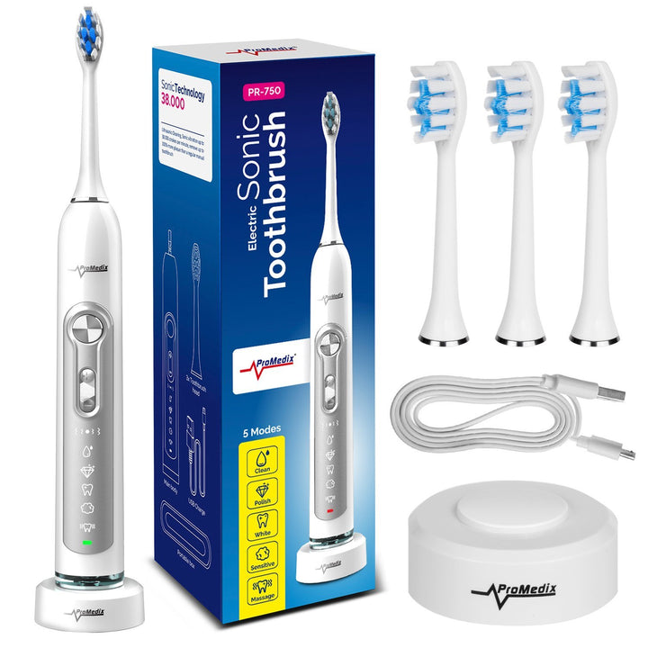 Sonic Electric Toothbrush Promedix PR-750 W IPX7 black, travel case, 5 modes, timer, 3 power levels, 3 heads