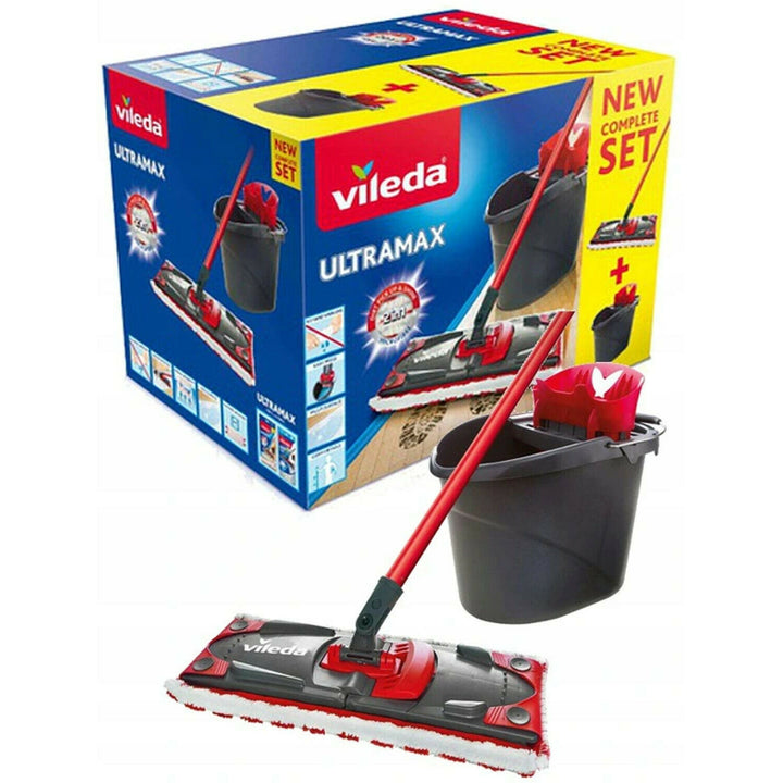 Vileda Ultramax Flat Mop & Bucket Set with Wringer Microfibre Pad - Original