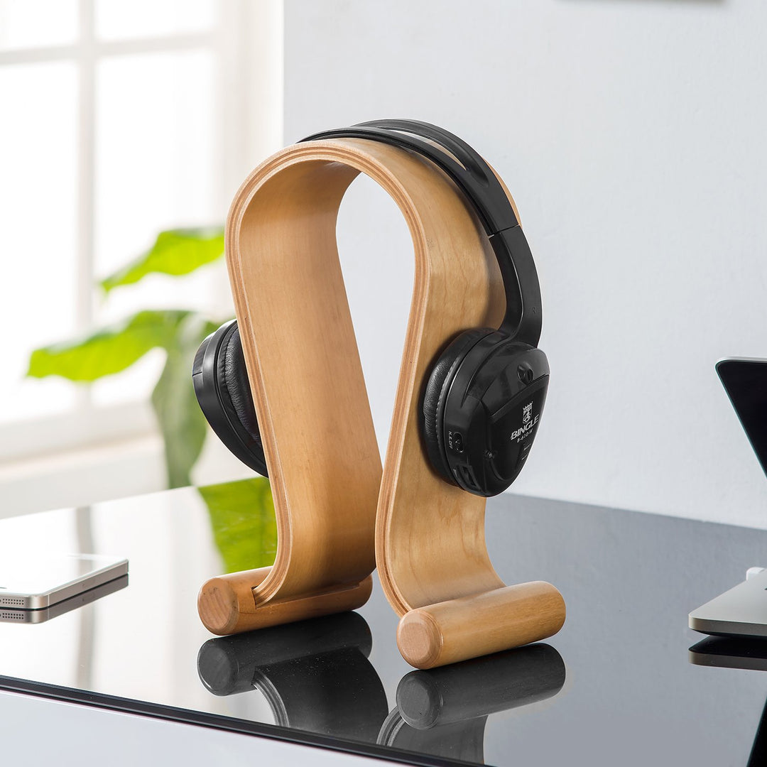 Maclean MC-815O Headphones Stand Wooden Universal Non-Slip Feet Decorative