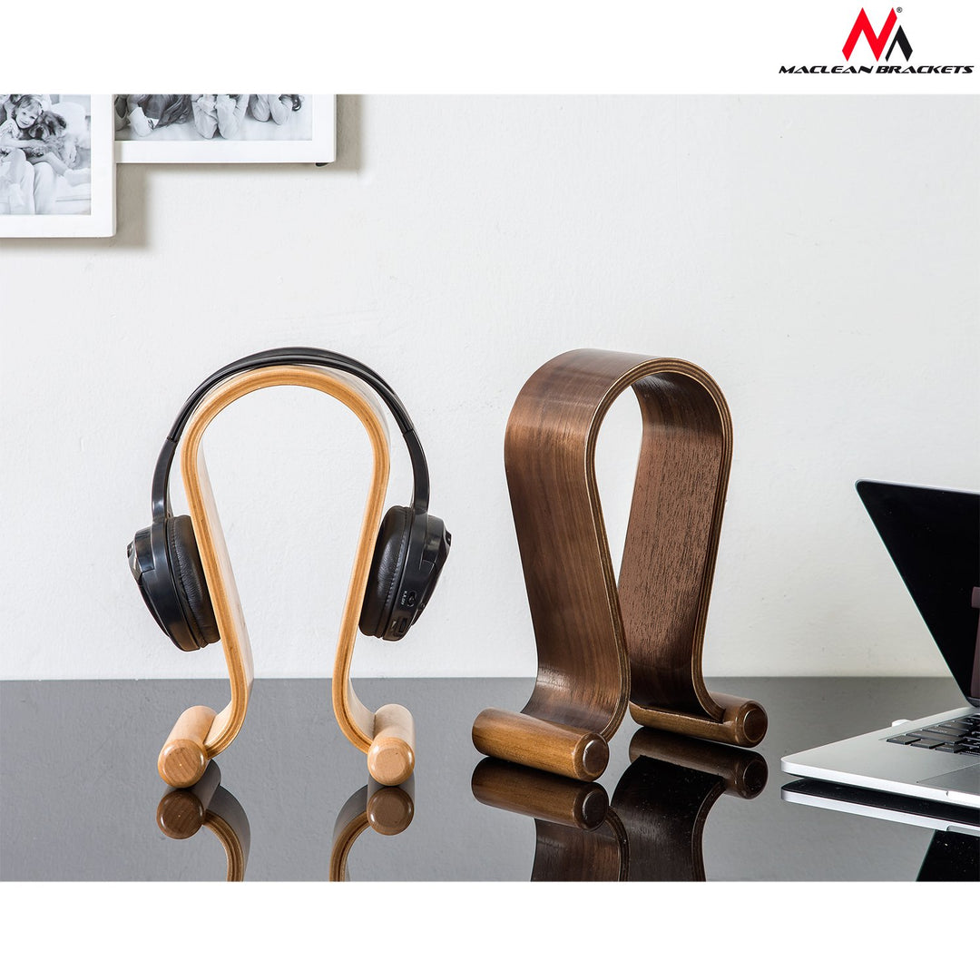 Maclean MC-815W Headphones Stand made of Wood, Colour: Nutbrown