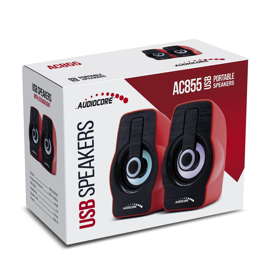 Audiocore AC855 R PC Speakers USB Powered Wired Portable Laptop Computer LED Illuminated 6W