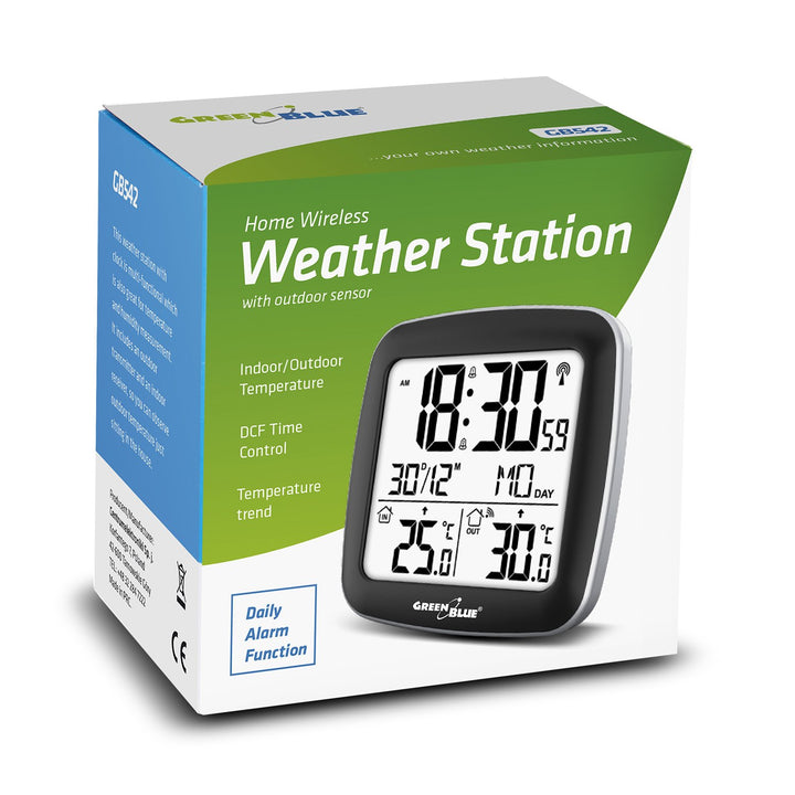 GreenBlue BG542 Home Wireless Weather Station with Outdoor Sensor, DCF Time Control, Temperature Trend, Indoor/Outdoor Temperature,