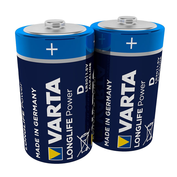 2x Varta Longlife Power R20 cadhnraí alcaileach, ardchaighdeán