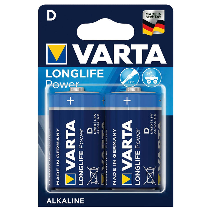 2x Varta Longlife Power R20 cadhnraí alcaileach, ardchaighdeán