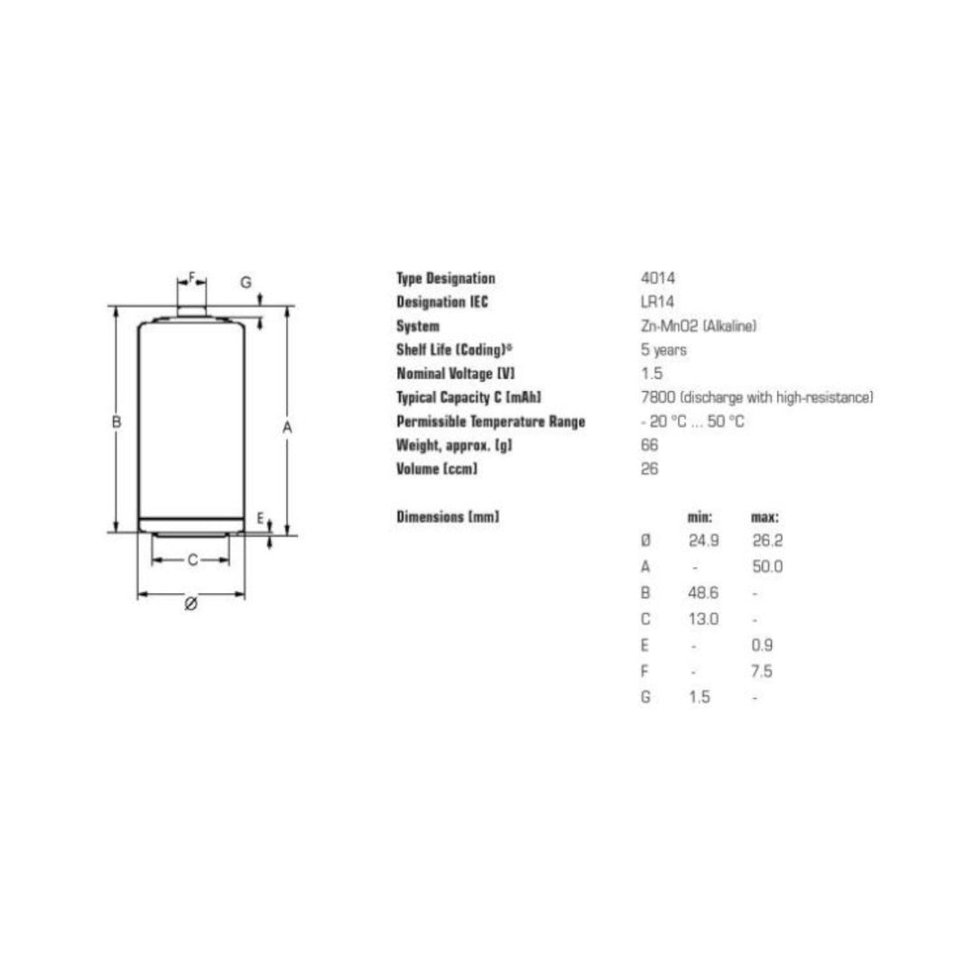 Cadhnraí alcaileach 20x Varta Industrial R14 / C Foil