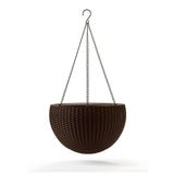 Keter Sphere Hanging Round Planter with Chain Brown Flower Pot on a Chain 35cm Rattan Style