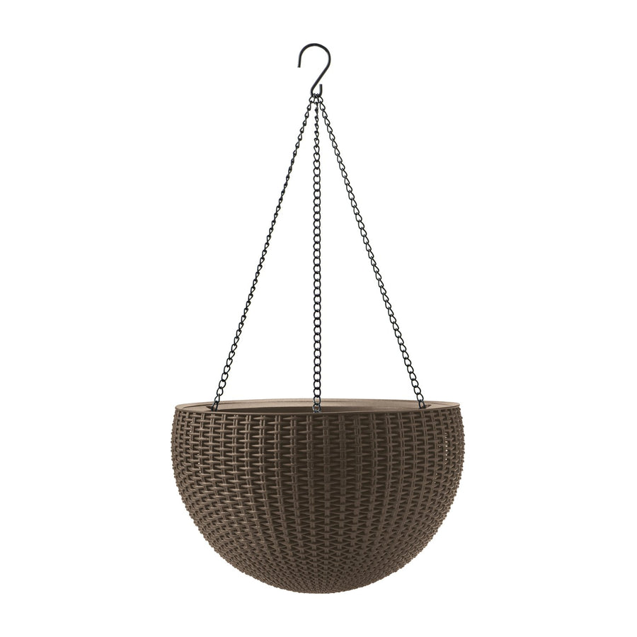 Keter Hanging Flower Pot Planter Round Stainless Steel Handle 35 x 35 x 22 cm Weather UV Resistant Cappuccino Colour