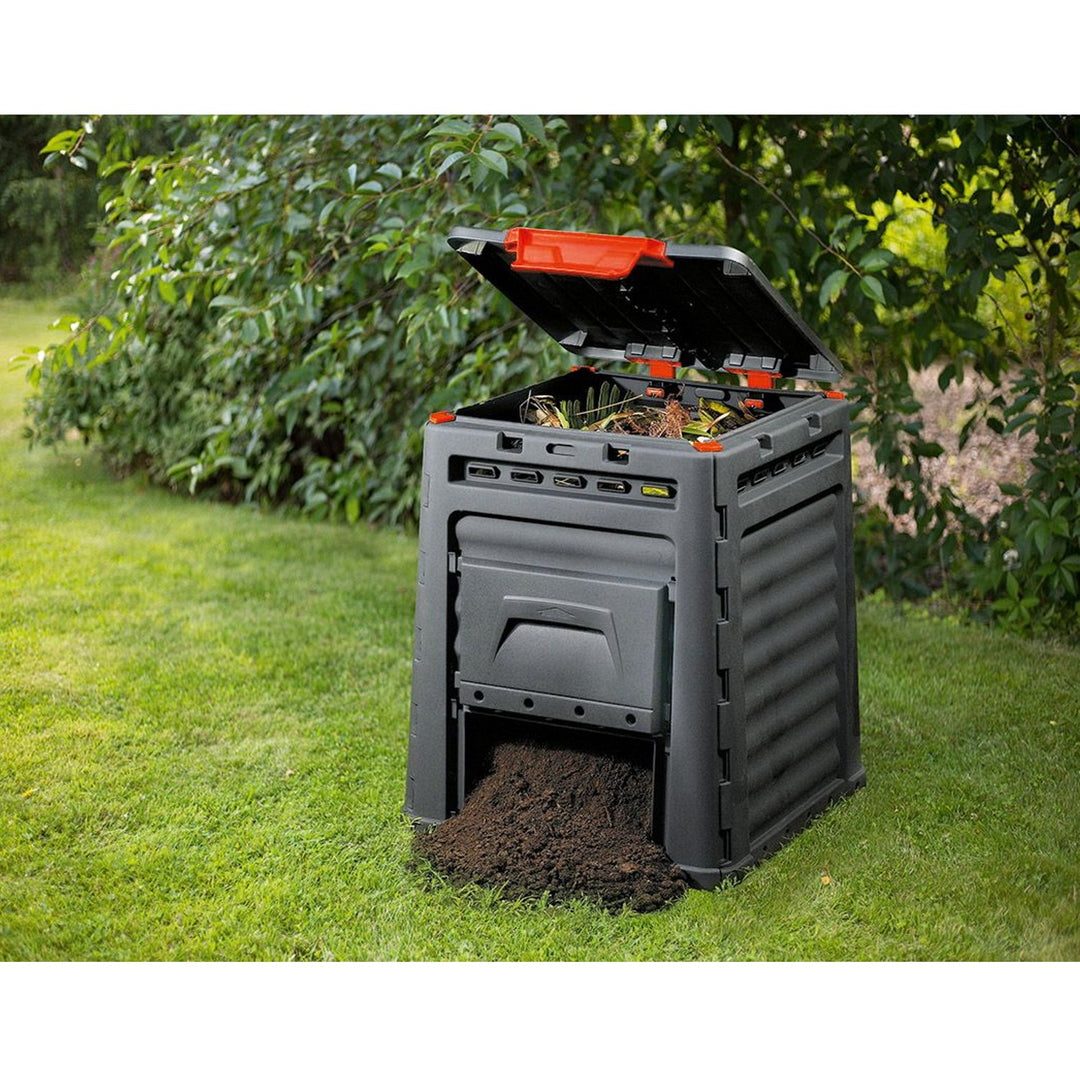 Múiríneoir Keter Eco Composter 320L Flapaí chun múirín a bhaint as dhá thaobh