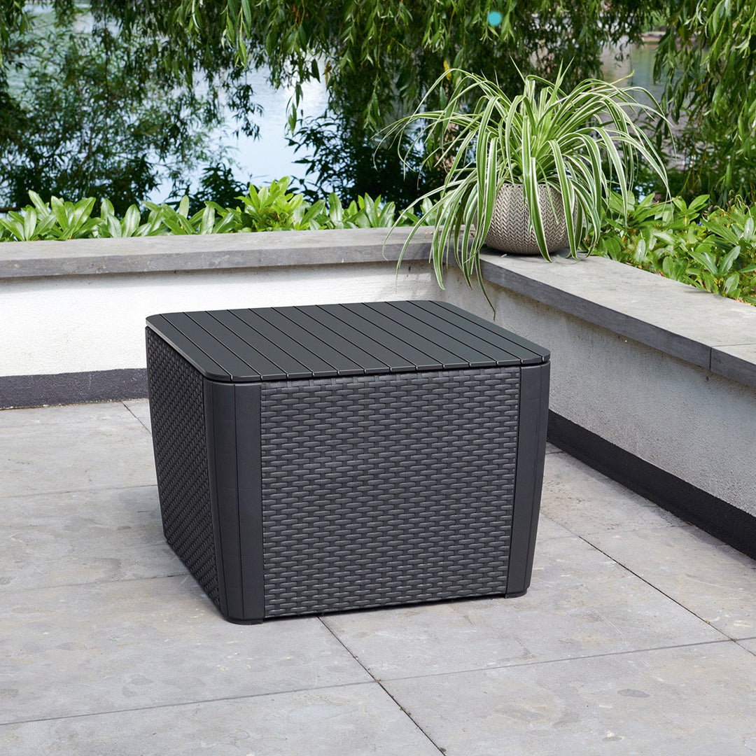 Keter 241664 Outdoor Side Table with Storage Wicker Texture Graphite Grey Sturdy Weatherproof