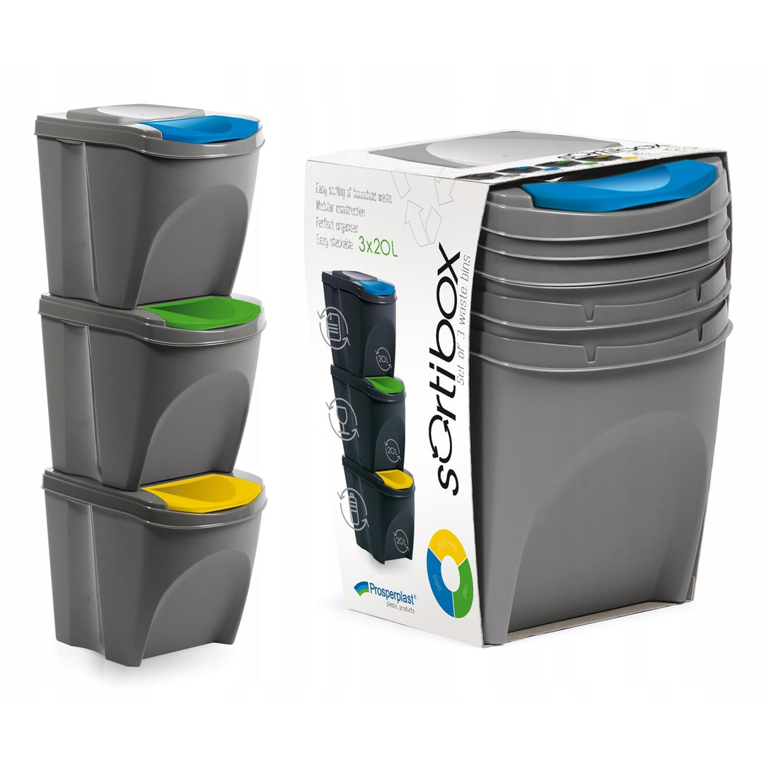 Sortibox 3x25L grey recycling garbage can set