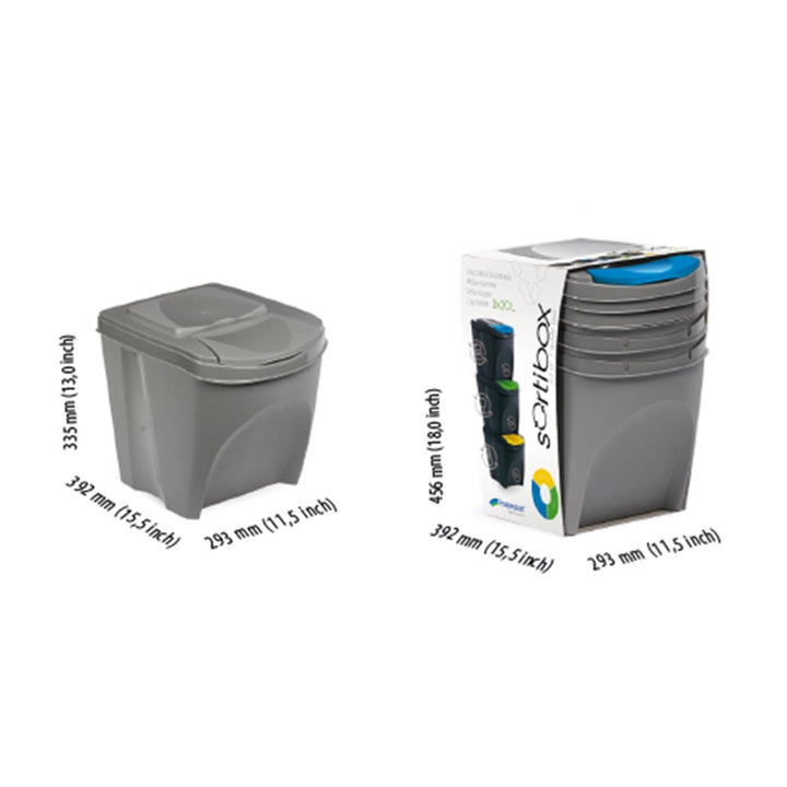 Sortibox 3x25L grey recycling garbage can set