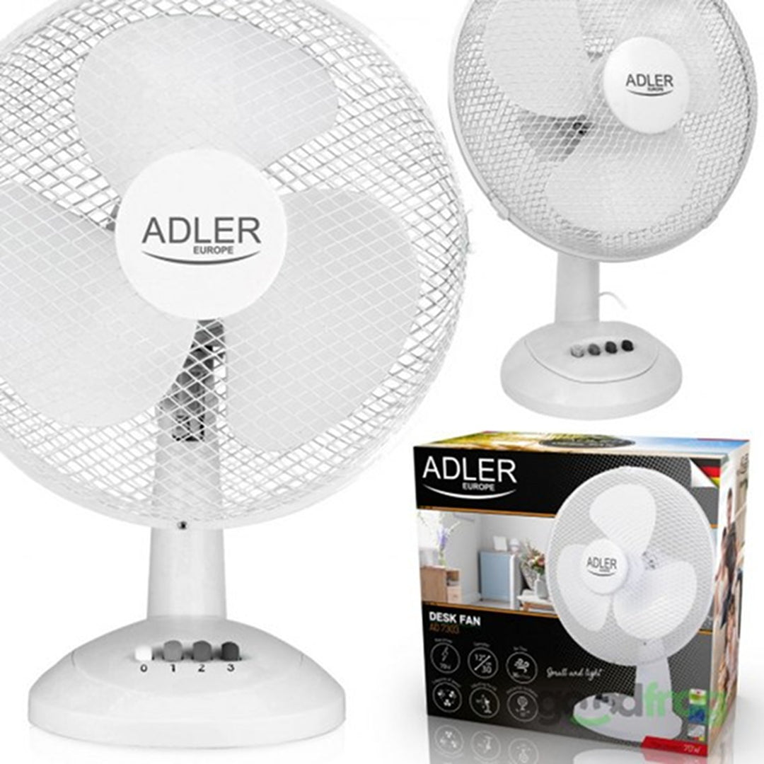 Desk Table Mini Fan 70W Rotating 3 Speeds Adjustable Tilt 30cm Stable Base 12”