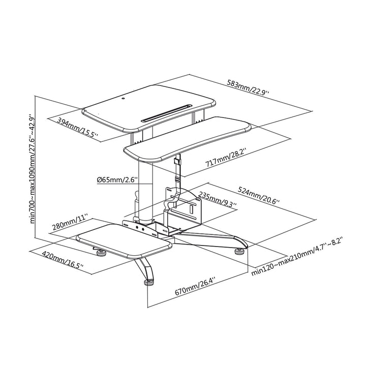 Maclean MC-848Sit & Stand Work Station Desk for PC Laptop 70cm - 109cm Gas Spring Height Adjustment